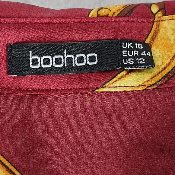 Boohoo Women's Red And Yellow Ring, Tassel Button Down Collared Blouse Size 12 - Picture 11 of 12